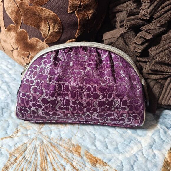 Vintage Coach Y2k Purple Metallic Lurex Cosmetic Pouch Purse - Picture 2 of 6